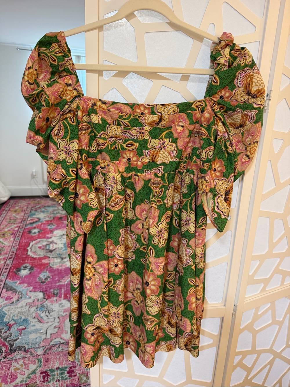 MISHA COLLECTION Green Floral Puff Sleeve Mini Dress
